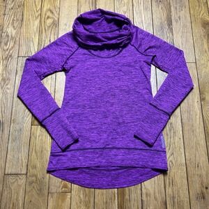 Reebok PlayWarm Purple Space Dye Cowl‎ Neck Long Sleeve Top Womens XS Thumbholes